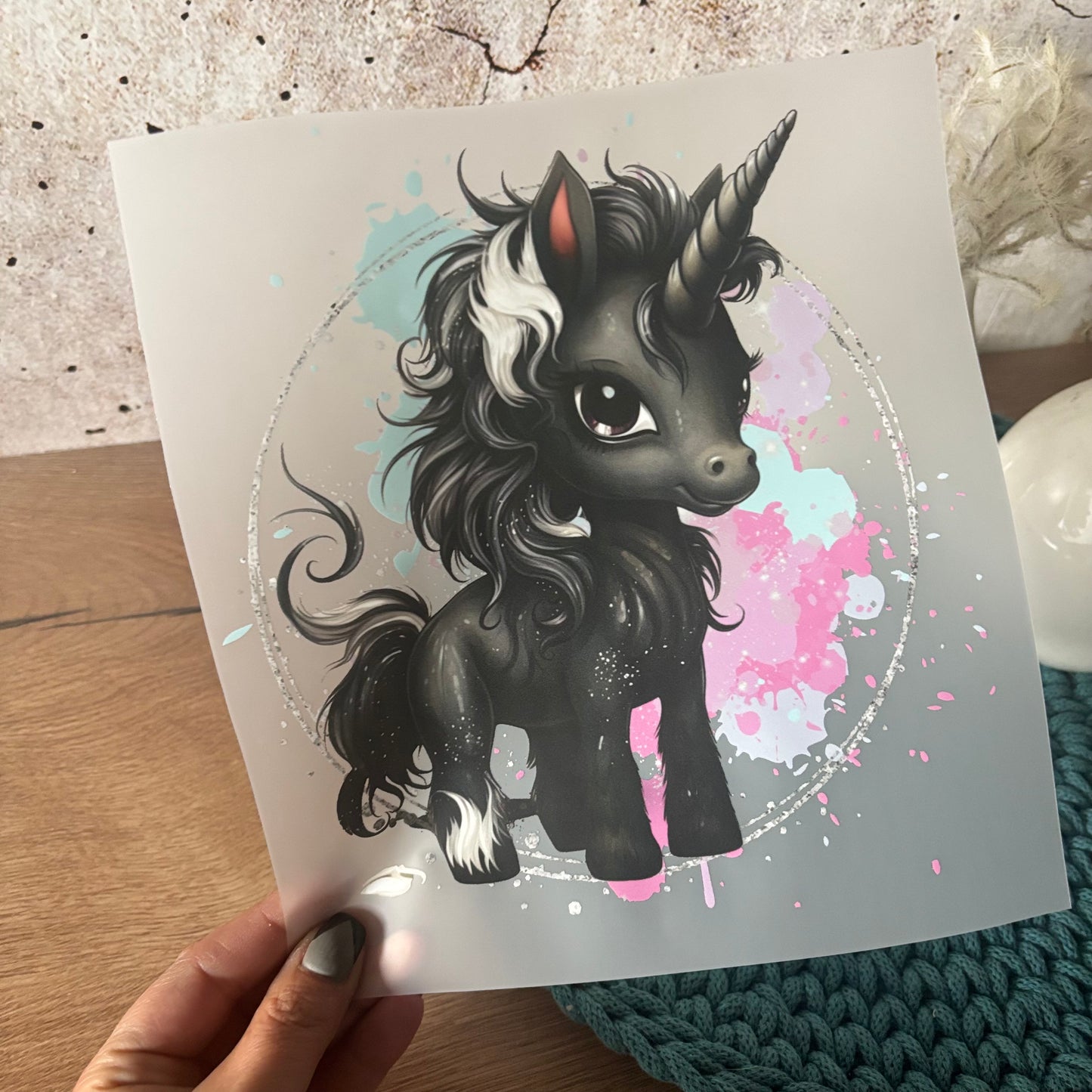 GlamCups Bügelbild „ black Unicorn"