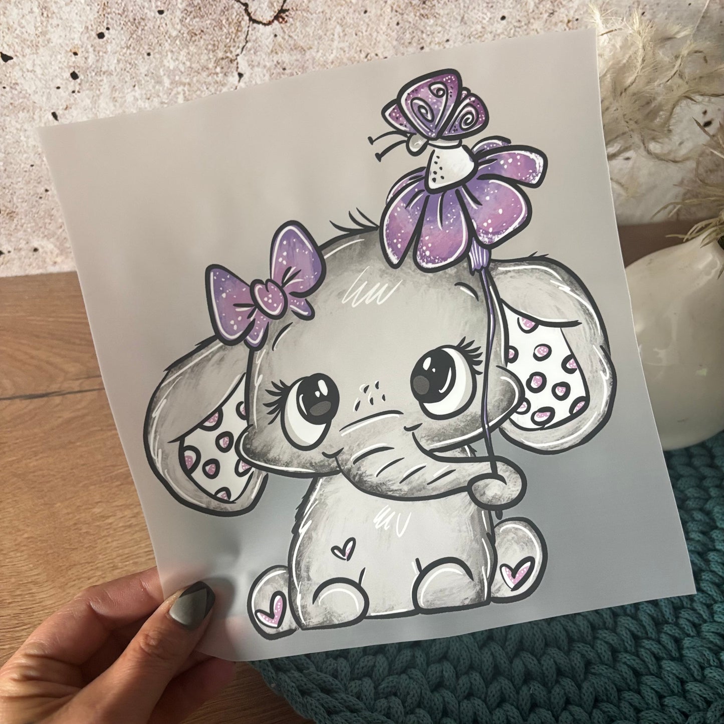 GlamCups Bügelbild Schnubbi „ Elefant lila Blume"