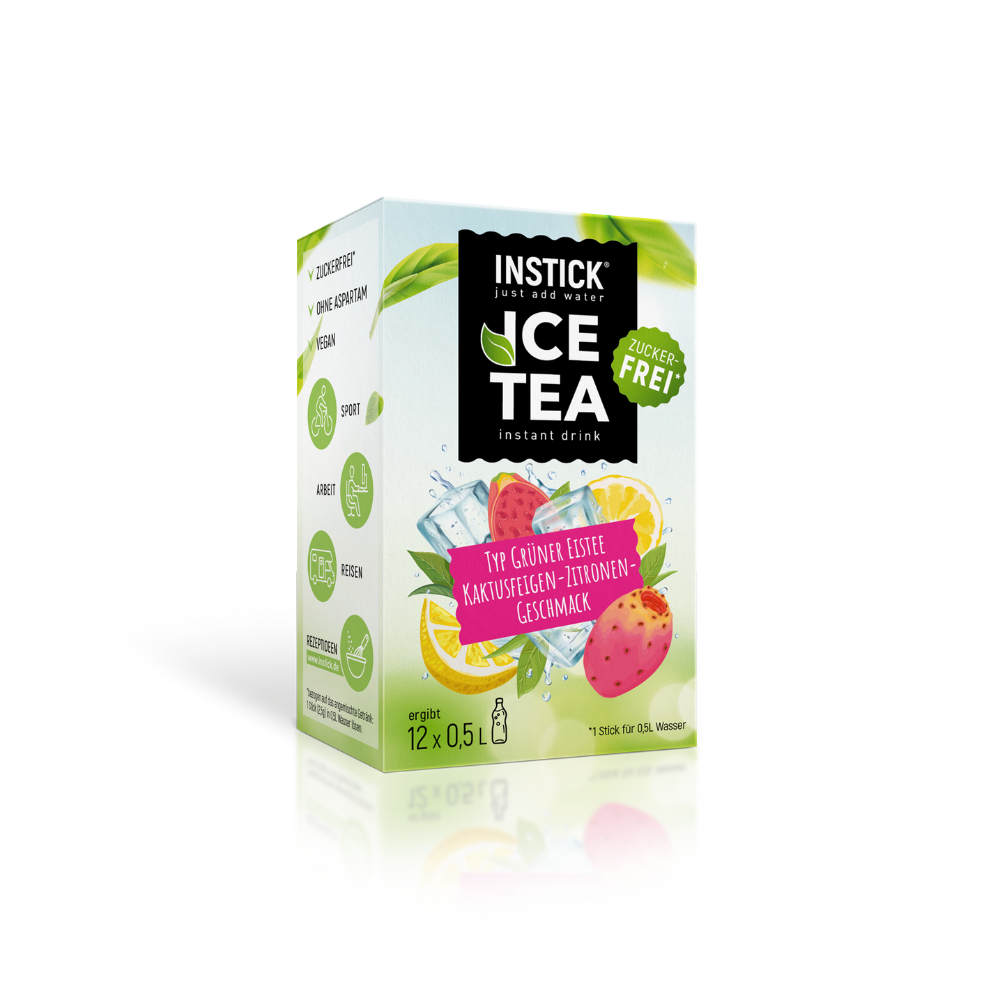 Grüner Eistee Kaktusfeige & Zitrone (Grüntee-Extrakt) für 12 x 0,5 L zuckerfreies Getränk