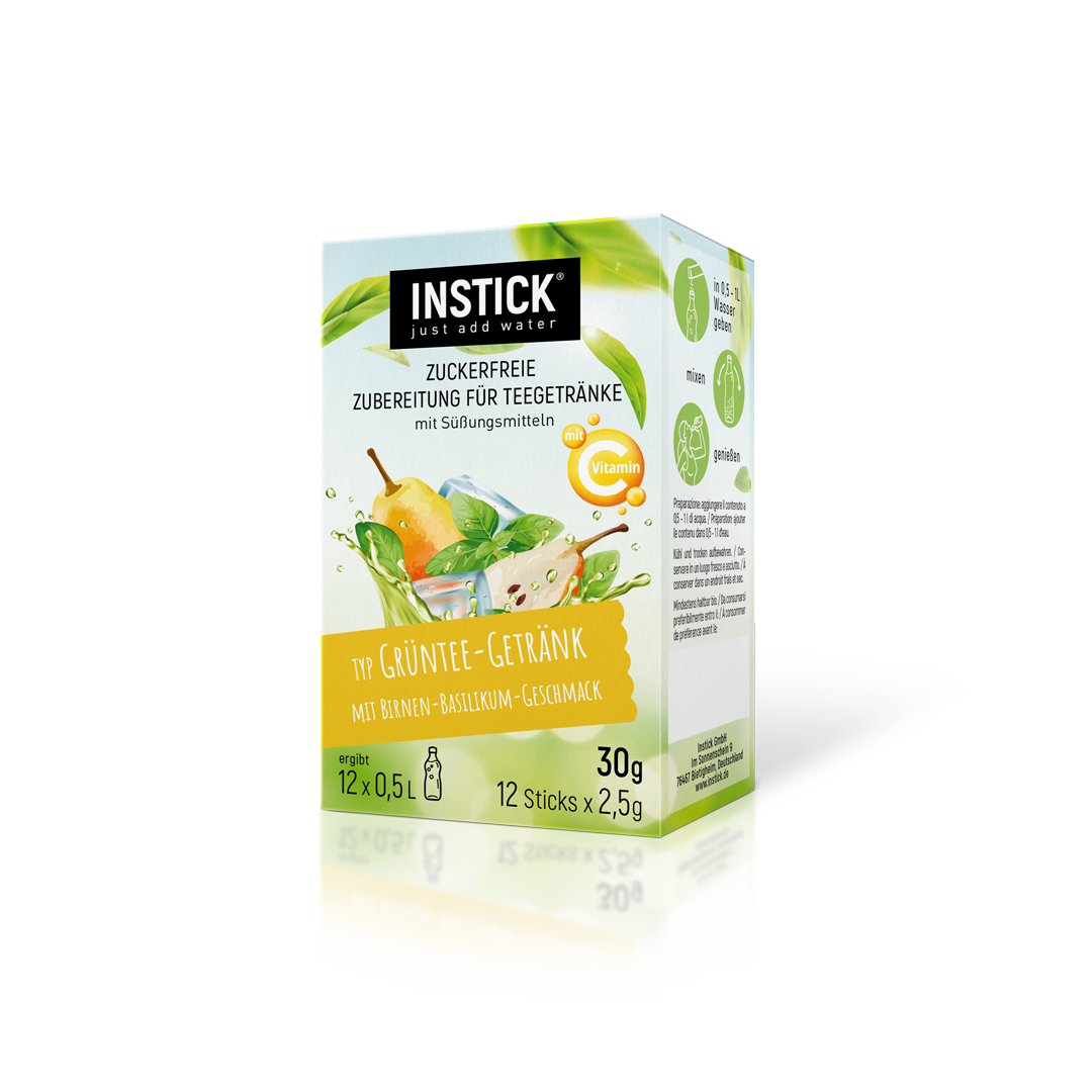 Grüner Eistee Birne-Basilikum für 12 x 0,5 L zuckerfreies Getränk