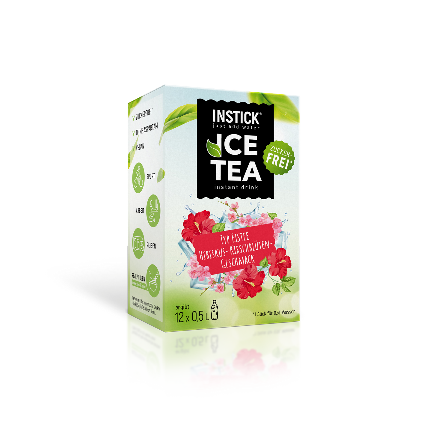 Eistee Hibiskus & Kirschblüte (Schwarztee-Extrakt) für 12 x 0,5 L zuckerfreies Getränk