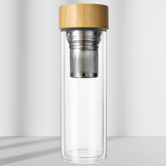 Teeflasche to go mit Sieb – 500 ml Borosilikatglas – BPA- & bleifrei