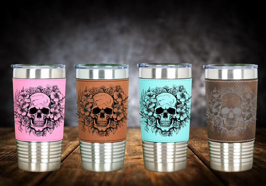 Leder ThermoCup „Skull Flowers“