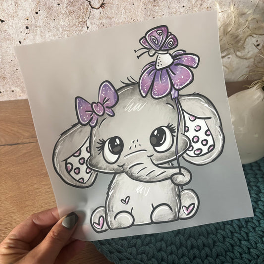 GlamCups Bügelbild Schnubbi „ Elefant lila Blume"