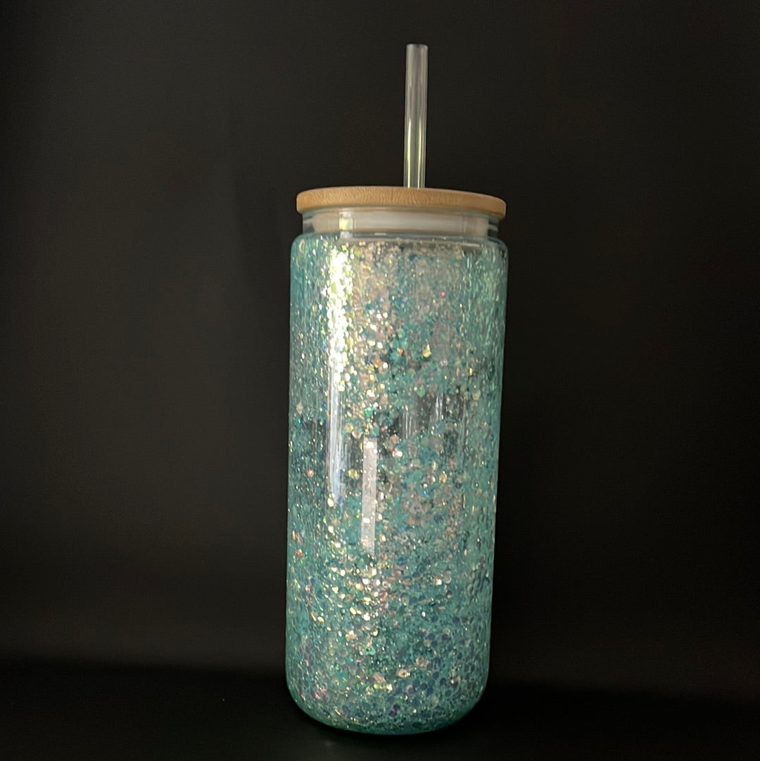 Glas GlamCup "Baby blau Glitzer 450ml"