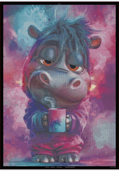 Diamond Painting "Müde Hippo " (70x100cm) by Steinchensuchti