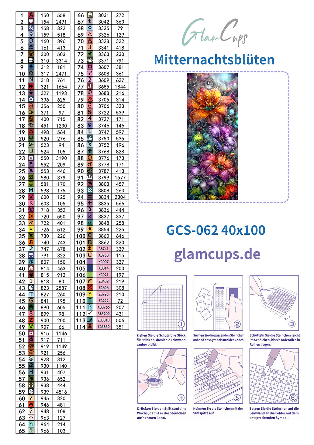 Vorbestellung: Diamond Painting "Mitternachtsblüten" 40x100cm