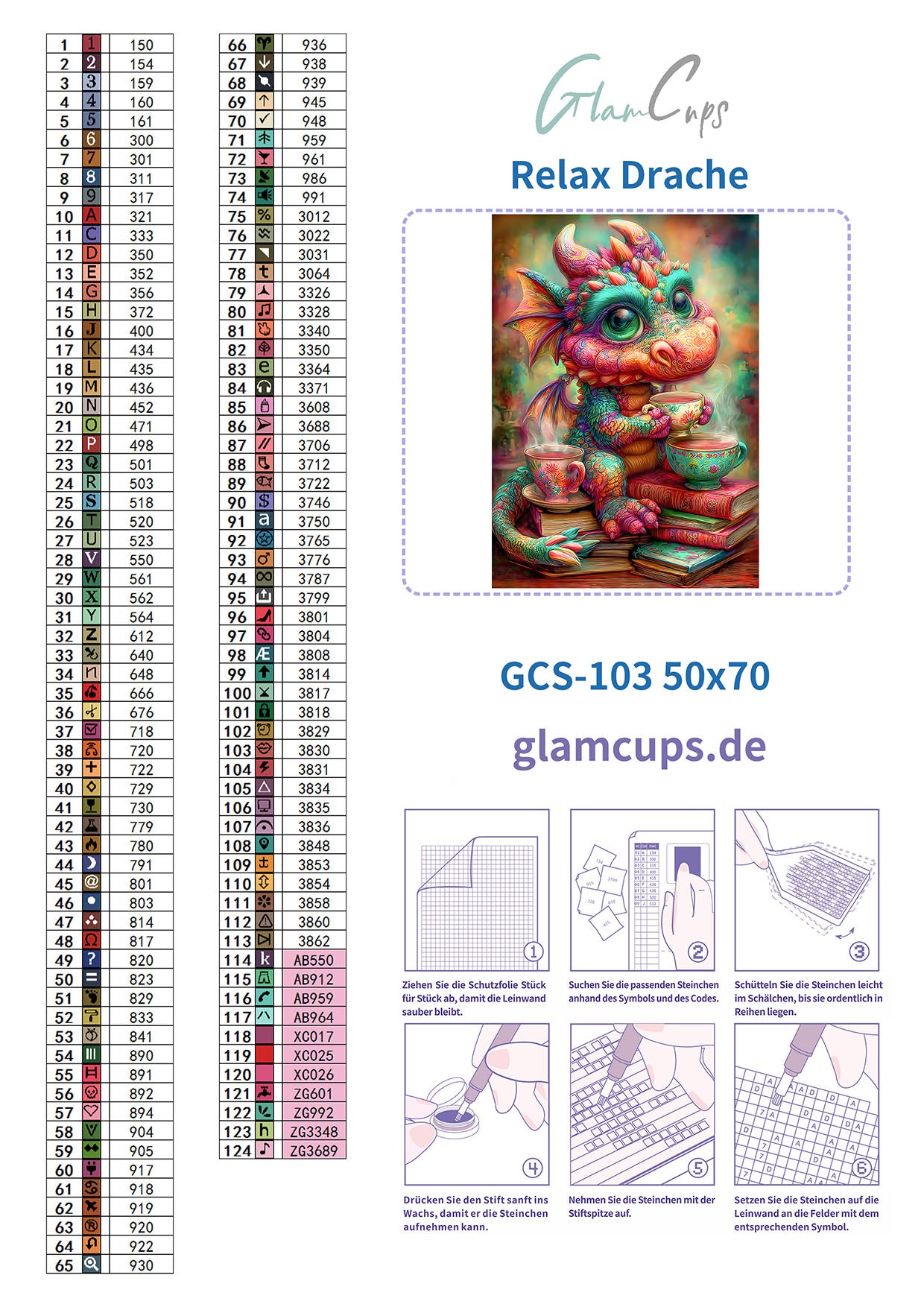 Diamond Painting "Relax Drache" 50x70cm (Cozy Cup Dragon 2)