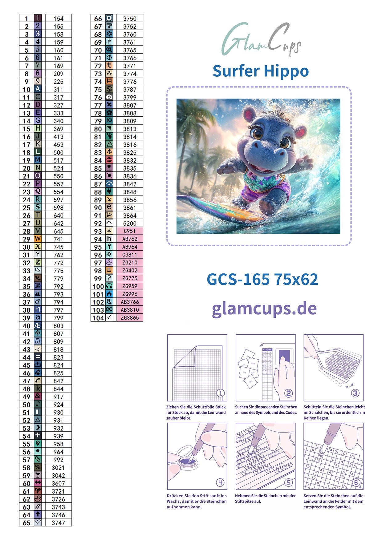 Diamond Painting "Surfer Hippo " (75x62) by Steinchensuchti