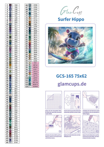 Diamond Painting "Surfer Hippo " (75x62) by Steinchensuchti