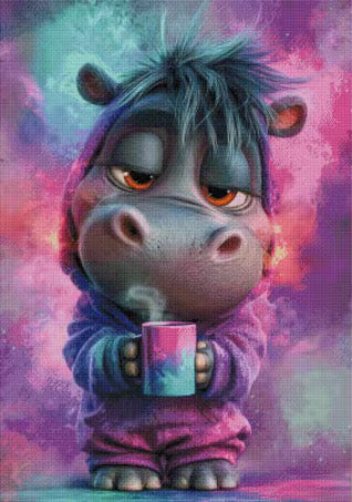 Diamond Painting "Müde Hippo " (70x100cm) by Steinchensuchti