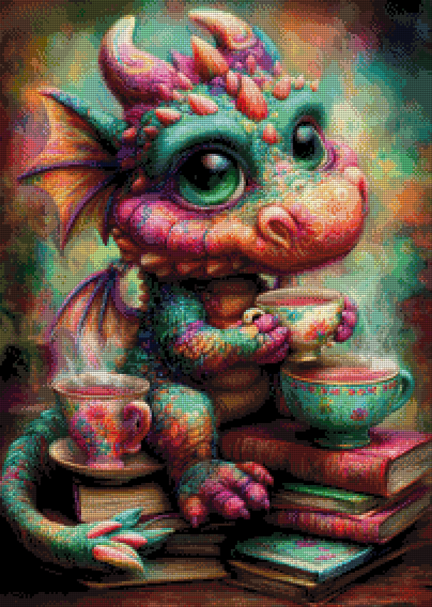 Diamond Painting "Relax Drache" 50x70cm (Cozy Cup Dragon 2)